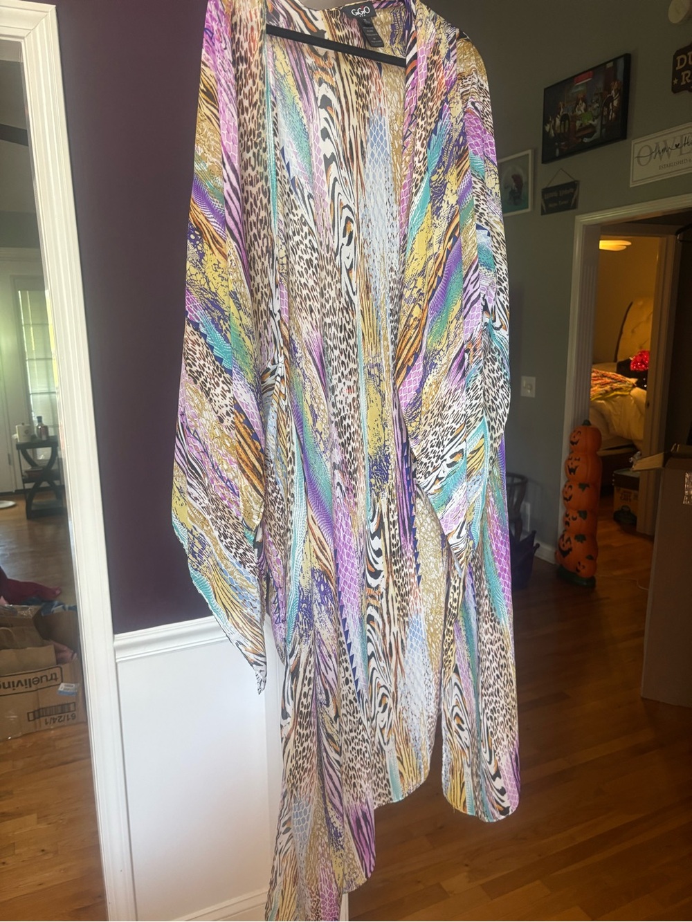 Boho Multicolor Animal-Print Kimono Cape